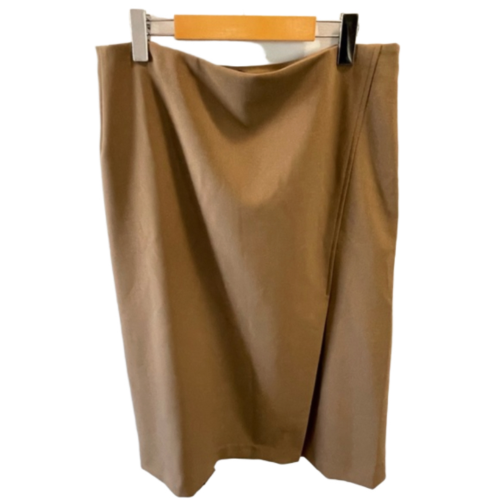 Theory Brown Wrap-Front Midi Skirt